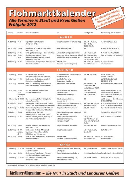 Flohmarktkalender 1 2012 - Gießener Allgemeine