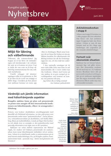 Kungälvs sjukhus nyhetsbrev. juni 2013 (pdf, nytt fönster)