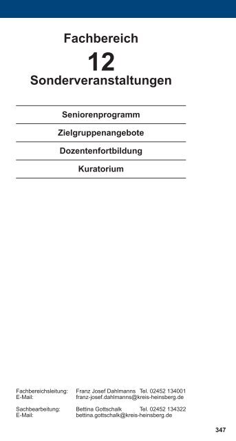 Fachbereich 12 Seniorenprogramm - Sonderveranstaltungen