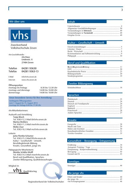 Programmheft 2013 / 2. Semester - download pdf-Datei - VHS Zeven