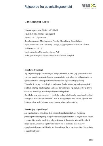 Læs Rebekkas rejsebrev her (pdf) - VIA University College