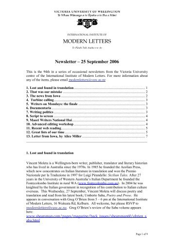 MODERN LETTERS - Victoria University of Wellington