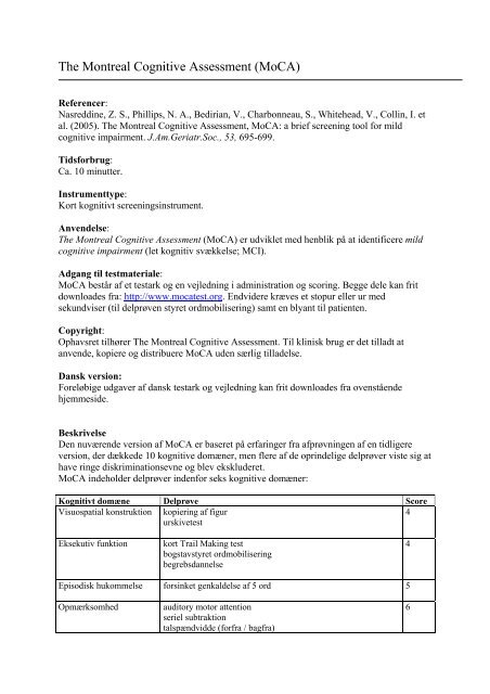 The Montreal Cognitive Assessment (MoCA) - Nationalt ...