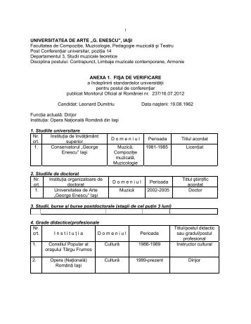 Fişă verificare standarde universitate - Universitatea de Arte ...