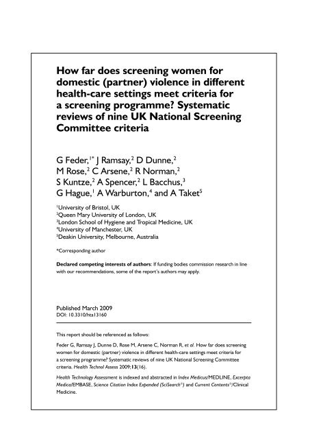 How far does screening women for domestic (partner) - NIHR Health ...