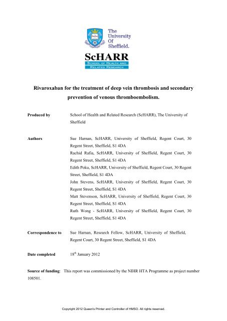 Rivaroxaban for the treatment of deep vein thrombosis and ...