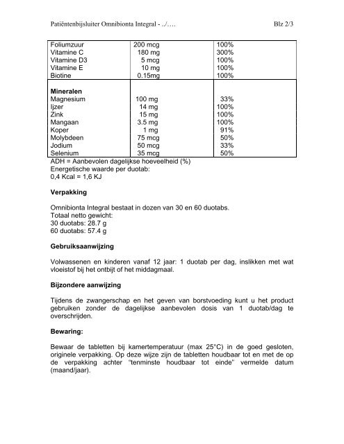 Omnibionta integral - Mijn Apothekersadvies