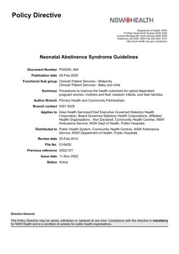 Neonatal Abstinence Syndrome Guidelines - NSW Health