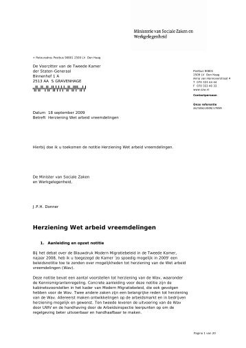 Brief Tweede Kamer - Herziening Wet arbeid ... - Inspectie SZW