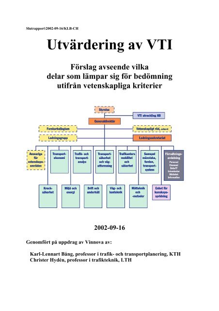 Utvardering Av Vti Forslag Avseende Vilka Delar Som Lampar Sig