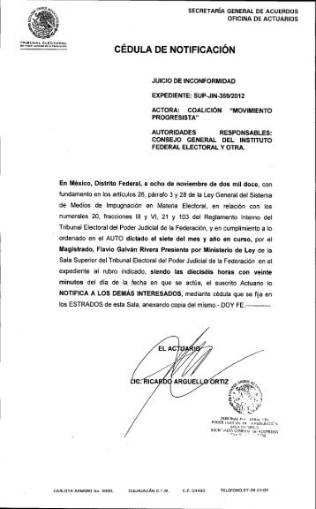 CÉDULA DE NOTIFICACiÓN - Tribunal Electoral del Poder Judicial ...