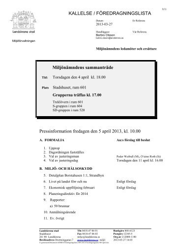 foredragningslista miljonamnden 130404.pdf - Landskrona kommun