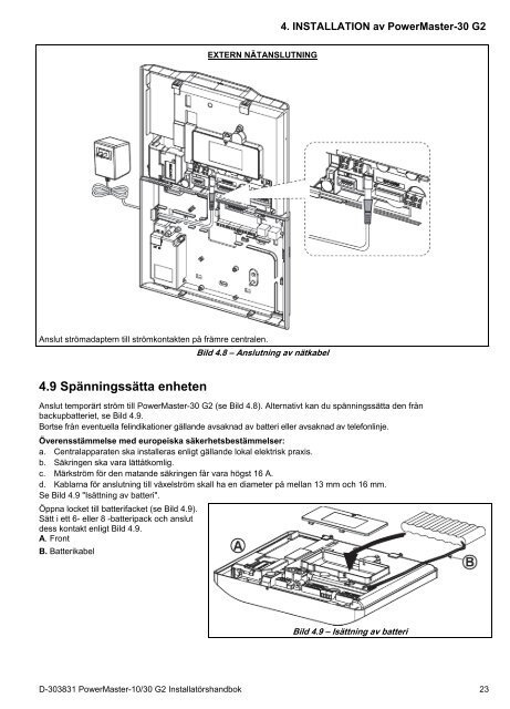 D-303831 PowerMaster-10/30 G2 Installatörshandbok - Visonic