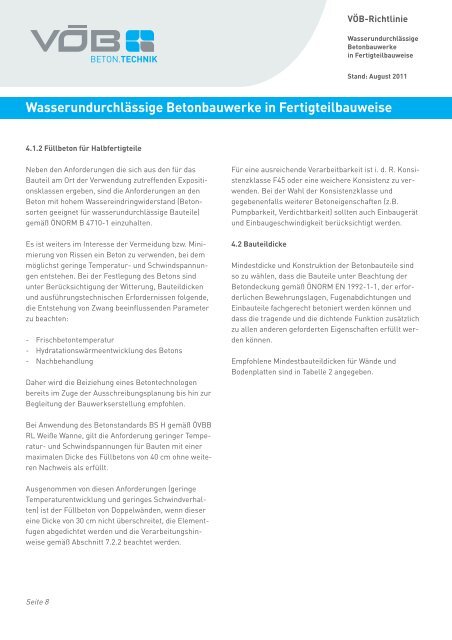 Wasserundurchlässige Betonbauwerke in Fertigteilbauweise