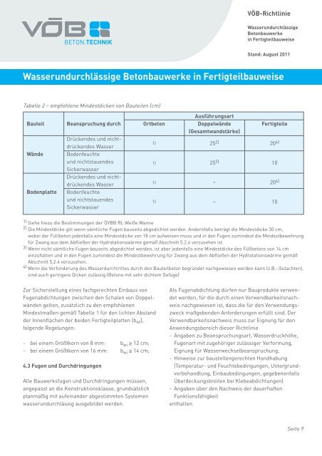 Wasserundurchlässige Betonbauwerke in Fertigteilbauweise