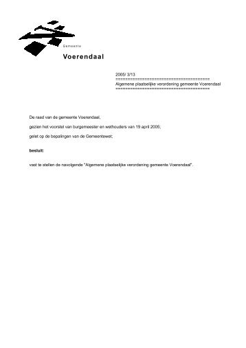 Algemene Plaatselijke Verordening - Gemeente Voerendaal