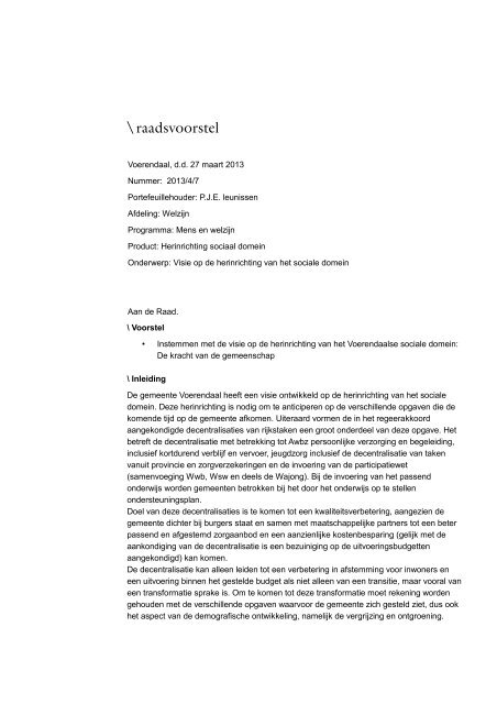 \raadsvoorstel - Gemeente Voerendaal