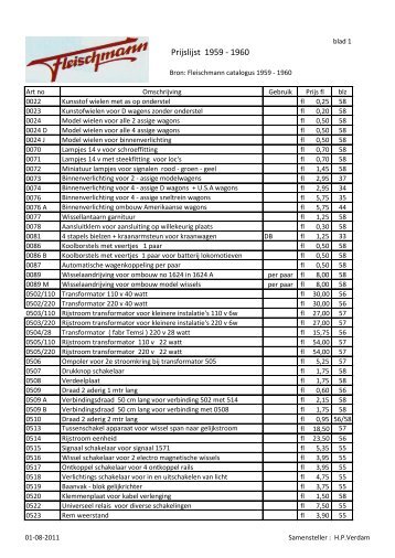 Prijslijst 1959 - 1960 - Fleischmann-HO