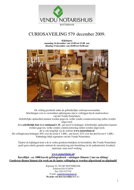 curiosaveiling 579 december 2009. - vendu notarishuis