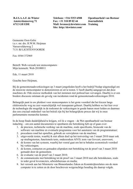 wob-verzoek voorbeeld