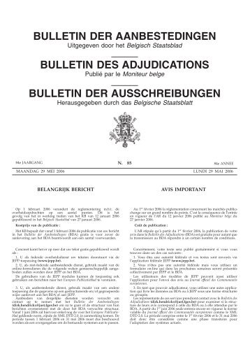 BULLETIN DER AANBESTEDINGEN BULLETIN DES ...