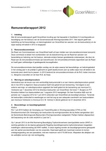 Remuneratierapport 2012 - GroenWest