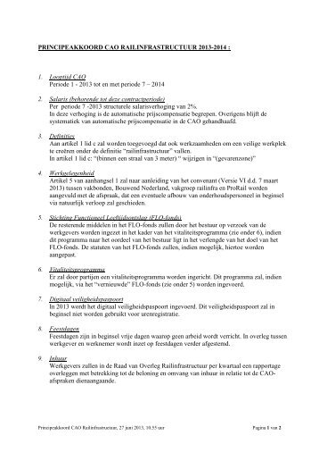 Principeakkoord cao Railinfrastuctuur 2013-2014 - FNV Bouw