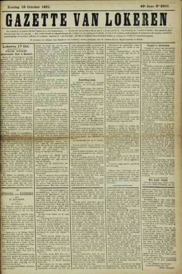Zondag 18 October 1891. 48« Jaar N° 2501. Lokeren 17 Oct.