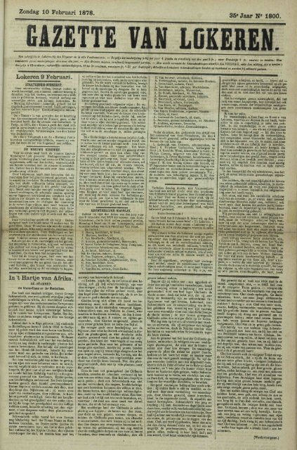 Zondag 10 Februari 1878. 35« Jaar N« 1800. Lokeren 9 Februari. In ...