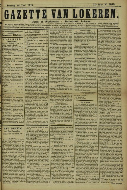 Zondag 14 Juni 1914. 71» Jaar N» 3648. Bureel en Werkhuizen ...