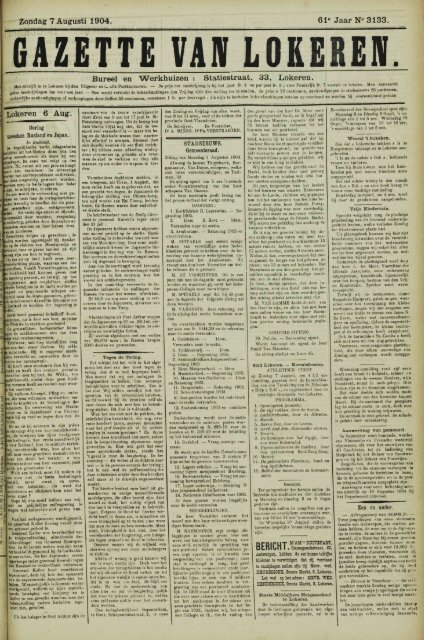 Zondag 7 Augusti 1904. 61* Jaar N° 3133. Bureel en Werkhuizen ...