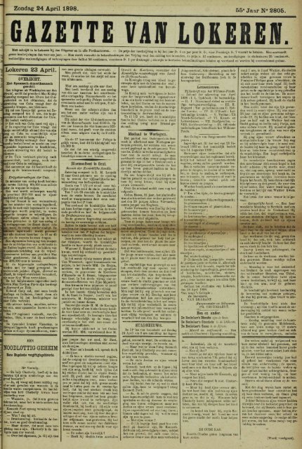 Zondag 24 April 1898. 55° Jaar N° 2805. Lokeren 23 April ...