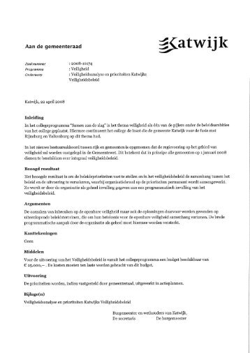 Veiligheidsanalyse en prioriteiten Katwijks veiligheidsbeleid