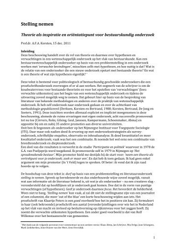 Theorie en hypothesen in onderzoek.pdf - Prof. dr. AFA Korsten