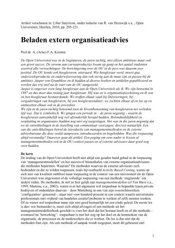 Beladen extern organisatieadvies - Prof. dr. AFA Korsten