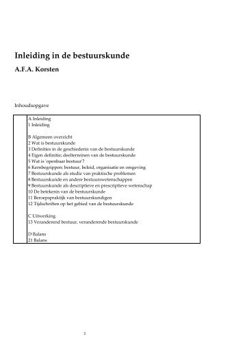 Inleiding in de bestuurskunde - Prof. dr. AFA Korsten