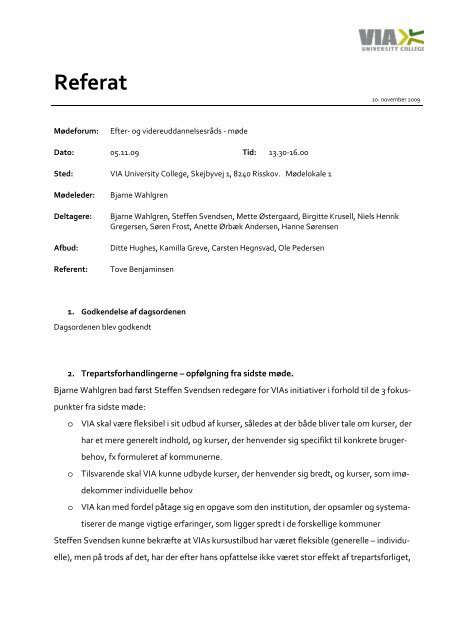undskyldning Være Rastløs Referat 05.11.09 (pdf) - VIA University College
