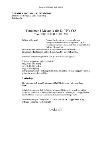 TEKNISKA HGSKOLAN I LINKPING - IFM