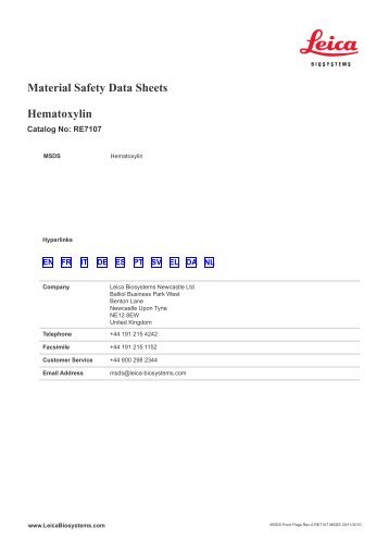 Material Safety Data Sheets Hematoxylin - Leica Biosystems
