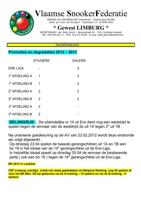 Vlaamse SnookerFederatie vzw - VSF Limburg