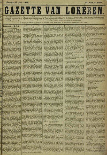 Zondag 19 Juli 1885. 42" Jaar N» 2207. Lokeren 18 Juli.