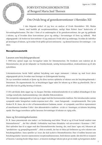 Ovids brug af genrekonventioner i Heroides XII - e-agora