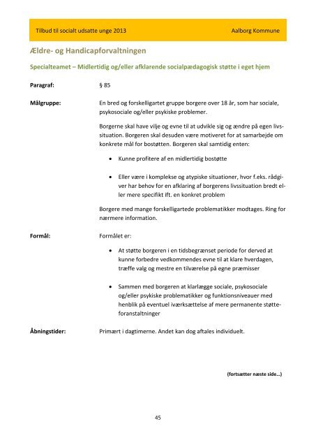 Tilbud til socialt udsatte unge (18-30 år) 2013 - Aalborg Kommune