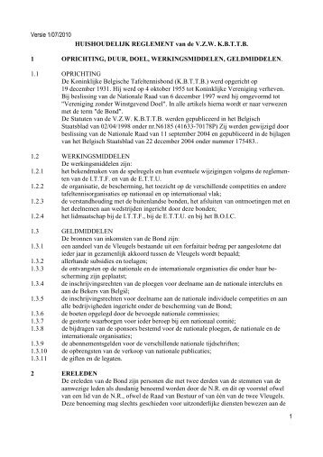 Versie 1/07/2010 1 HUISHOUDELIJK REGLEMENT van de ... - VTTL