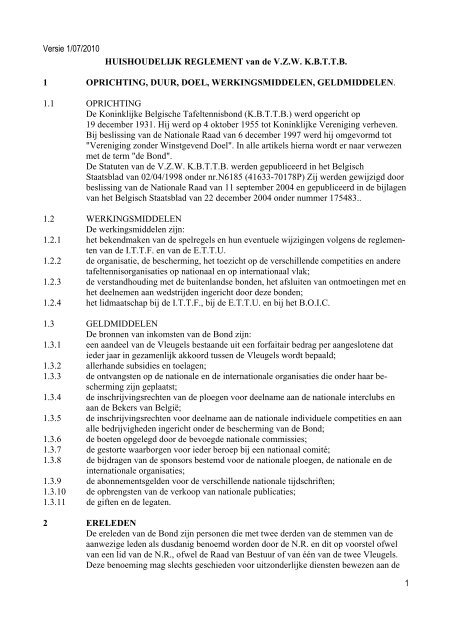 Versie 1/07/2010 1 HUISHOUDELIJK REGLEMENT van de ... - VTTL