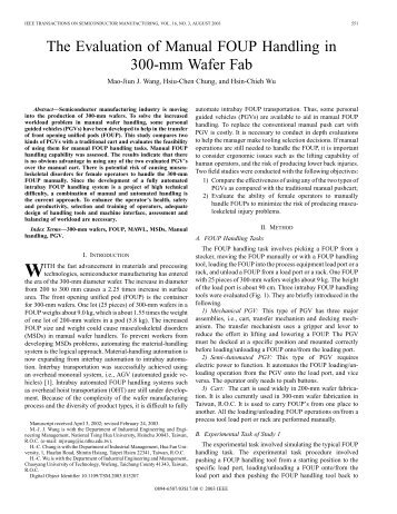 The evaluation of manual FOUP handling in 300-mm wafer fab ...