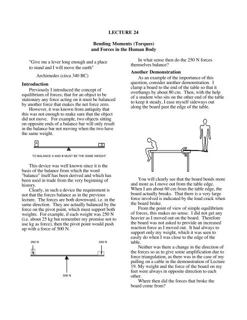 LECTURE 24 Bending Moments (Torques) and ... - McGill Physics