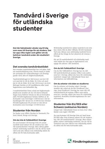 Tandvård i Sverige för utländska studenter - Försäkringskassan