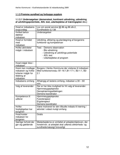 Kvalitetsstandarder & indsatskatalog - Herlev Kommune