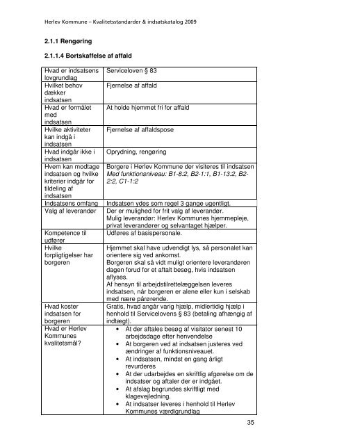 Kvalitetsstandarder & indsatskatalog - Herlev Kommune